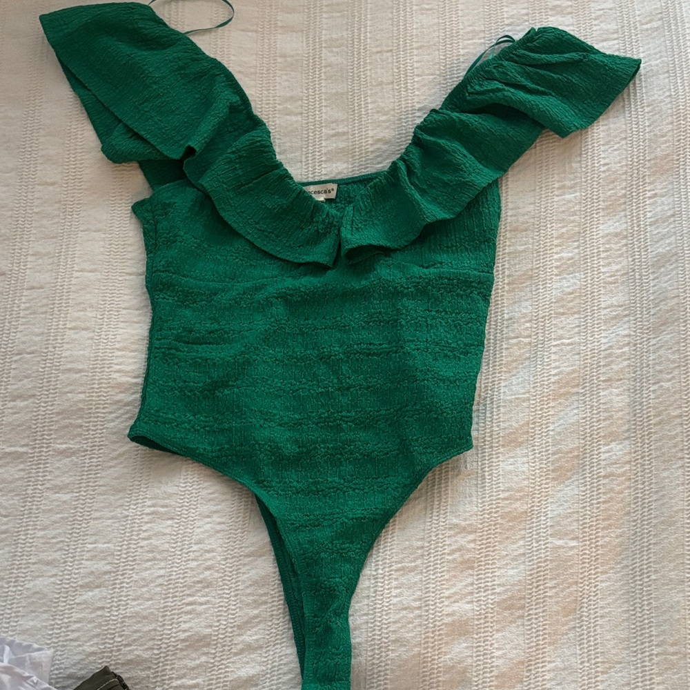 Francesca's Collections Green Ruffle Bodysuit